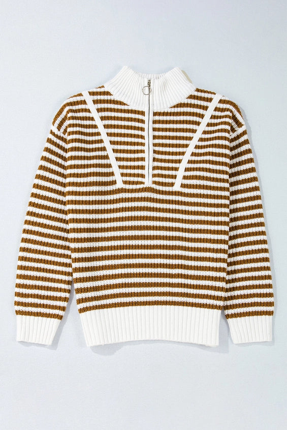 [Pre-Order!] Ari Half Zip Drop Shoulder Striped Sweater [Shipping 10/1]