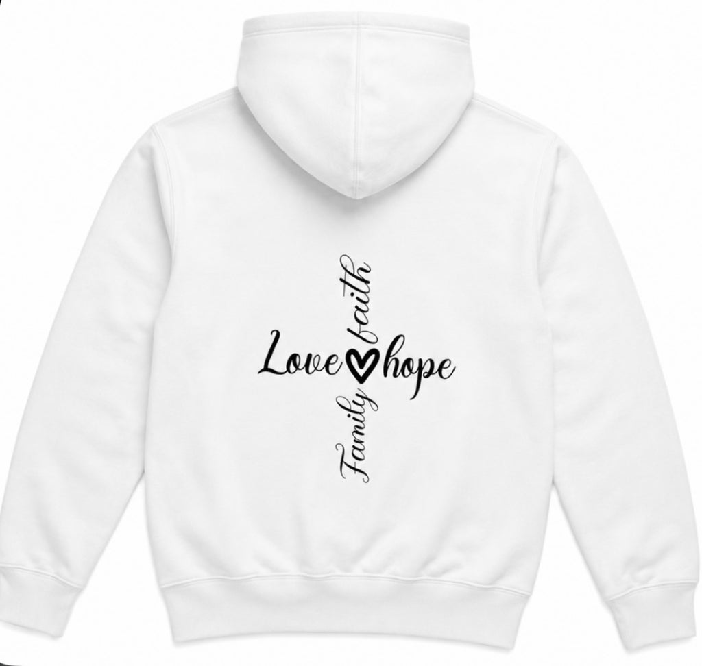 Love, Hope, Family, Faith Hoodie w/Heart on Front