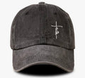 Gray cap with 'Faith' embroidered on a white background