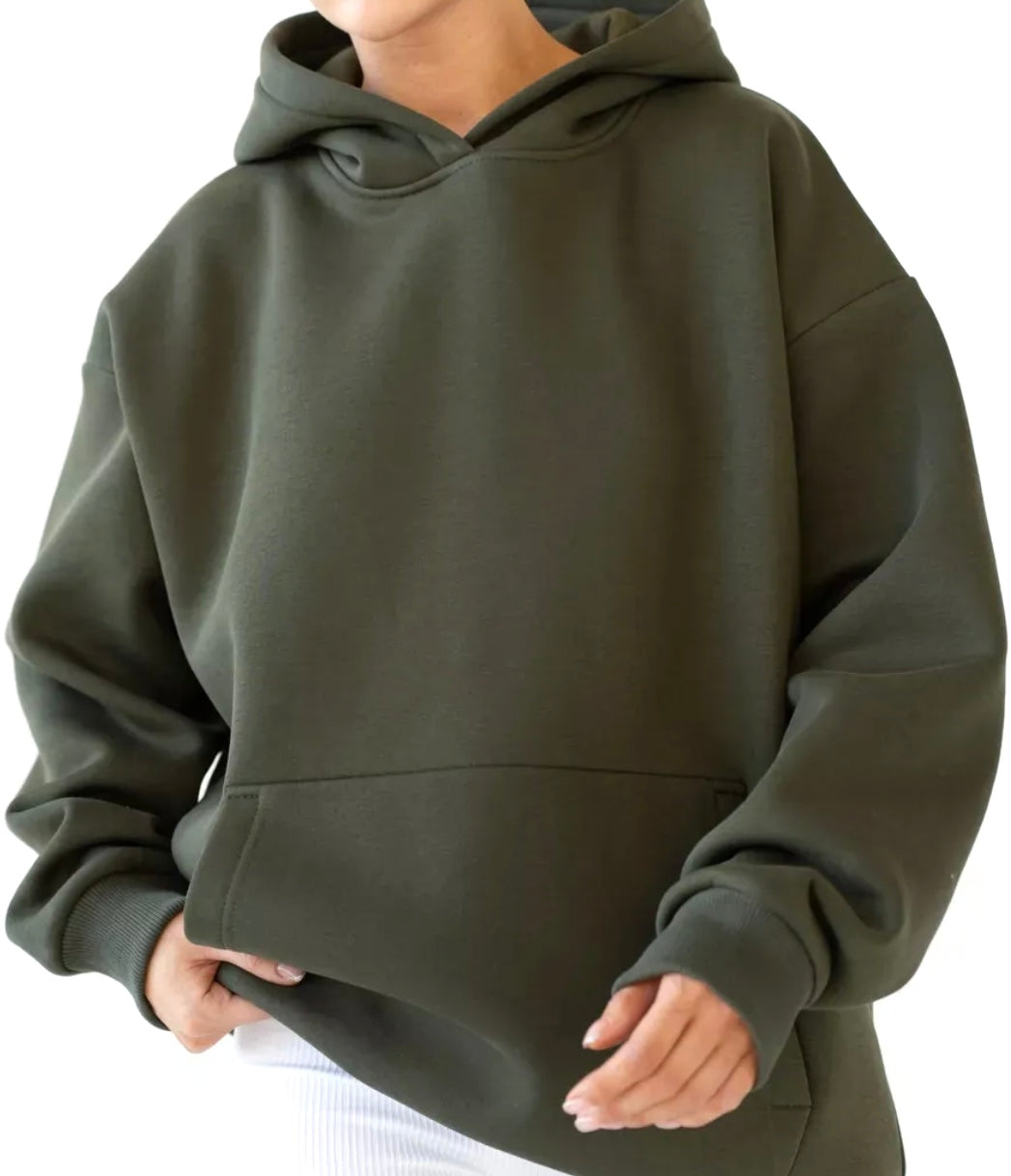 Women's drop shoulder hoodie pullover in military green | cozy casual gift | Heartfelt Designs"
