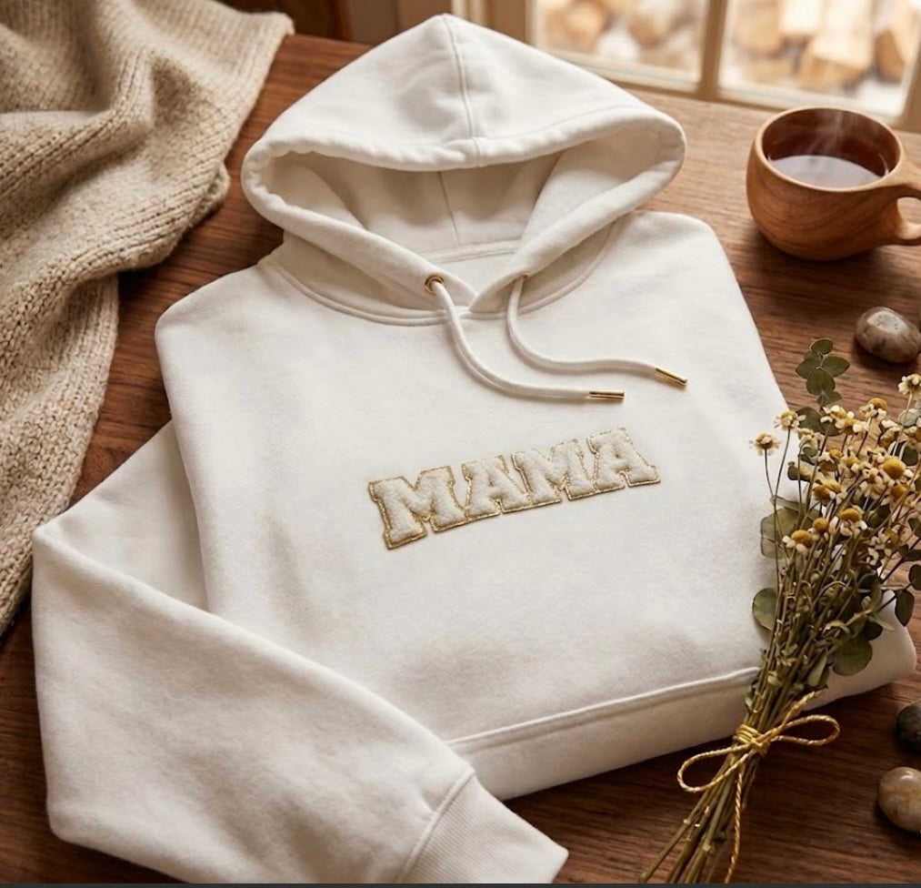 Mama Hoodie w/White Heart on Sleeve