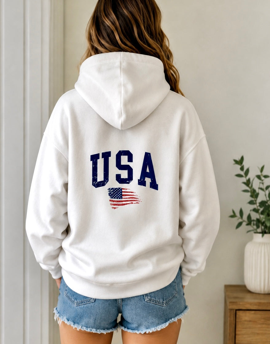White Hoodie with USA on back