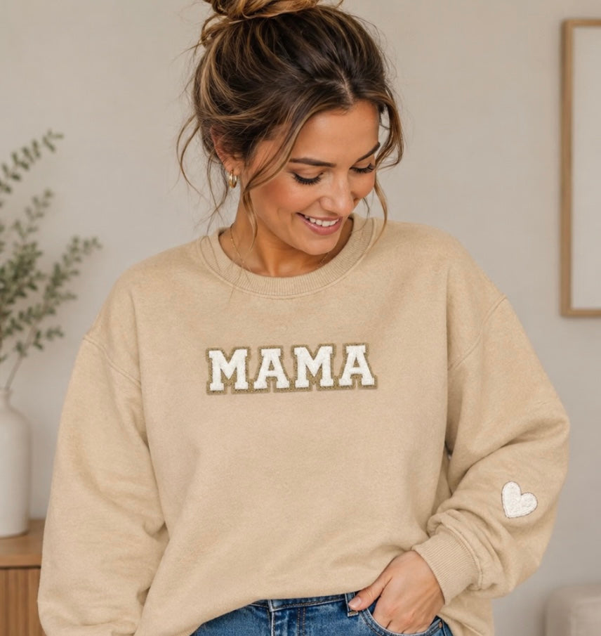 Mama Sweatshirt w/White Heart on Sleeve