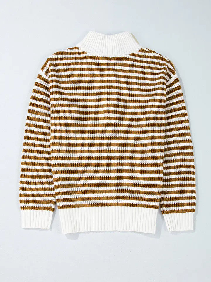 [Pre-Order!] Ari Half Zip Drop Shoulder Striped Sweater [Shipping 10/1]